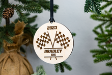 Load image into Gallery viewer, Wood Personalized Racing Flag Ornament
