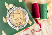 Load image into Gallery viewer, Elephant Baby&#39;s First Christmas Ornament, Custom Name Ornament for Kids, Made For Kids or Babies
