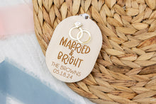 Load image into Gallery viewer, Oval Wedding Ring Married &amp; Bright Ornament, Newlywed Ornament
