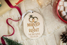 Load image into Gallery viewer, Oval Wedding Ring Married &amp; Bright Ornament, Newlywed Ornament
