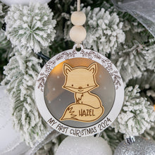 Load image into Gallery viewer, Personalized Fox Baby&#39;s First Christmas Ornament, Custom Name Ornament for Kids, Options for Kids and Babies
