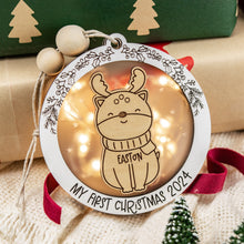 Load image into Gallery viewer, Light Up Reindeer Baby&#39;s First Christmas Ornament, Custom Name Ornament for Kids, Options for Babies and Kids
