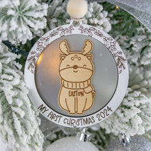 Load image into Gallery viewer, Light Up Reindeer Baby&#39;s First Christmas Ornament, Custom Name Ornament for Kids, Options for Babies and Kids
