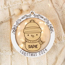 Load image into Gallery viewer, Light Up Snowman Baby&#39;s First Christmas Ornament, Custom Name Ornament for Kids, Options for Kids and Babies
