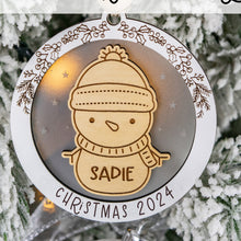 Load image into Gallery viewer, Light Up Snowman Baby&#39;s First Christmas Ornament, Custom Name Ornament for Kids, Options for Kids and Babies
