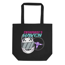 Load image into Gallery viewer, Enthusiast&#39;s Haven Motorsports Tote Bag - White Helmet Purple Racing Steering Wheel
