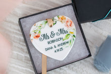 Load image into Gallery viewer, Peach and Pink Floral Heart Married Ornament, Mr and Mrs Wedding Ornament, Newlywed Gift
