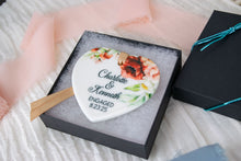 Load image into Gallery viewer, Red and Peach Floral Personalized Engaged Ornament, Custom Engagement Gifts for Couple
