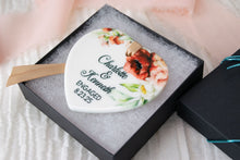 Load image into Gallery viewer, Red and Peach Floral Personalized Engaged Ornament, Custom Engagement Gifts for Couple
