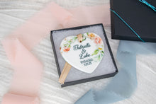 Load image into Gallery viewer, Heart Shaped Pink and Peach Personalized Engaged Ornament, Engagement Gift for Couple
