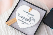 Load image into Gallery viewer, Ceramic Heart Shaped Our First Christmas Engaged Ornament, Engagement Gift for Couple
