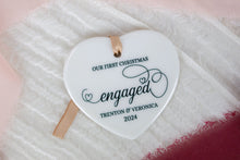 Load image into Gallery viewer, Ceramic Heart Shaped Our First Christmas Engaged Ornament, Engagement Gift for Couple
