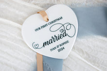 Load image into Gallery viewer, Heart Shaped Ceramic Our First Christmas Married Ornament, Newlywed Gift for Couple
