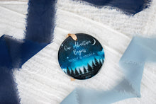 Load image into Gallery viewer, Night Sky Our Adventure Begins Engaged Ornament, Outdoorsy Couple Engagement Gift
