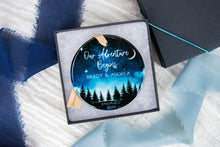 Load image into Gallery viewer, Night Sky Our Adventure Begins Engaged Ornament, Outdoorsy Couple Engagement Gift
