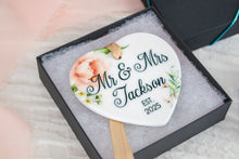 Load image into Gallery viewer, Heart Floral Mr and Mrs Wedding Ornament, Custom Wedding Gift
