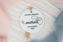 Load image into Gallery viewer, First Christmas Married Christmas Ornament, Personalized Gift for New Husband or Wife
