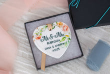 Load image into Gallery viewer, Peach and Pink Floral Heart Married Ornament, Mr and Mrs Wedding Ornament, Newlywed Gift
