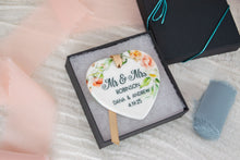 Load image into Gallery viewer, Peach and Pink Floral Heart Married Ornament, Mr and Mrs Wedding Ornament, Newlywed Gift
