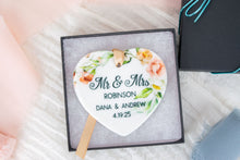 Load image into Gallery viewer, Peach and Pink Floral Heart Married Ornament, Mr and Mrs Wedding Ornament, Newlywed Gift
