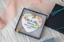 Load image into Gallery viewer, Peach and Pink Floral Heart Married Ornament, Mr and Mrs Wedding Ornament, Newlywed Gift
