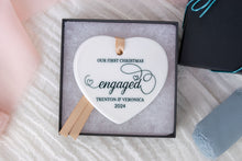 Load image into Gallery viewer, Ceramic Heart Shaped Our First Christmas Engaged Ornament, Engagement Gift for Couple
