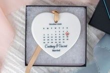 Load image into Gallery viewer, Personalized Wedding Date Calendar Ornament, Newlywed Gift
