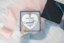 Load image into Gallery viewer, Heart Shaped Ceramic Our First Christmas Married Ornament, Newlywed Gift for Couple
