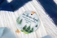 Load image into Gallery viewer, Our Adventure Begins Engaged Ornament, Mountain Ornament, Gift for Outdoorsy Couple
