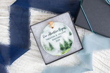 Load image into Gallery viewer, Our Adventure Begins Engaged Ornament, Mountain Ornament, Gift for Outdoorsy Couple
