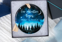 Load image into Gallery viewer, Night Sky Our Adventure Begins Engaged Ornament, Outdoorsy Couple Engagement Gift
