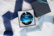 Load image into Gallery viewer, Night Sky Our Adventure Begins Engaged Ornament, Outdoorsy Couple Engagement Gift
