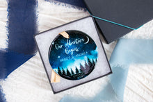 Load image into Gallery viewer, Night Sky Our Adventure Begins Engaged Ornament, Outdoorsy Couple Engagement Gift
