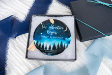 Load image into Gallery viewer, Night Sky Our Adventure Begins Engaged Ornament, Outdoorsy Couple Engagement Gift
