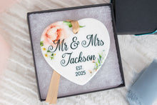 Load image into Gallery viewer, Heart Floral Mr and Mrs Wedding Ornament, Custom Wedding Gift
