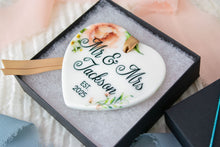 Load image into Gallery viewer, Heart Floral Mr and Mrs Wedding Ornament, Custom Wedding Gift
