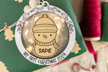 Load image into Gallery viewer, Light Up Snowman Baby&#39;s First Christmas Ornament, Custom Name Ornament for Kids, Options for Kids and Babies
