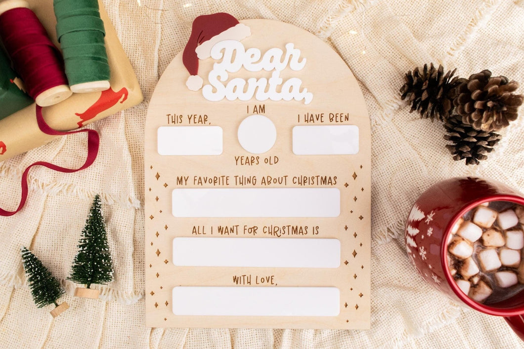 Dear Santa Dry Erase Board, Letter to Santa Sign, Kids Christmas Sign, Christmas Photo Prop for Kids