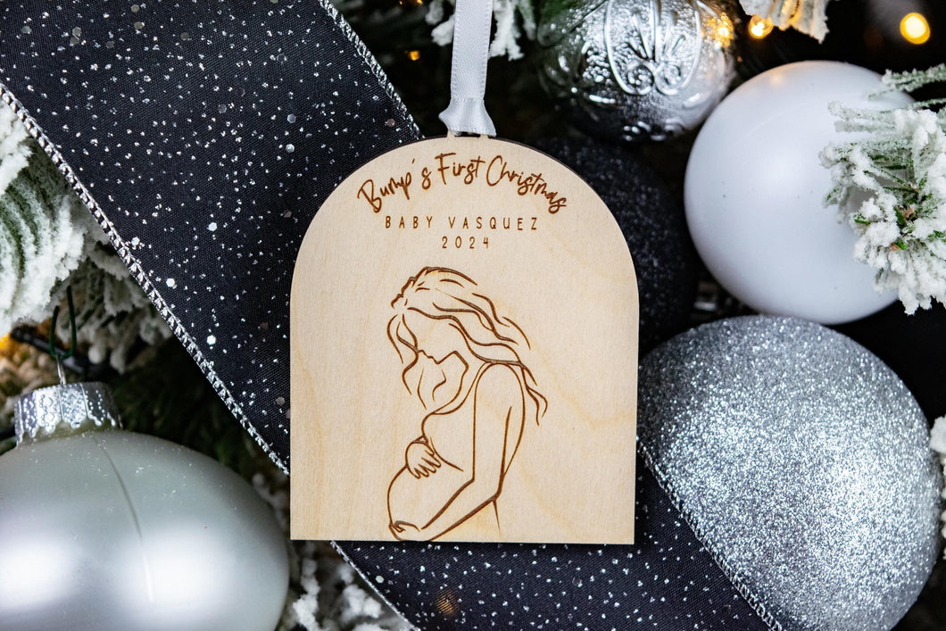 Personalized Wooden Baby Bumps First Christmas Ornament, Personalized Gift for Expecting Parents