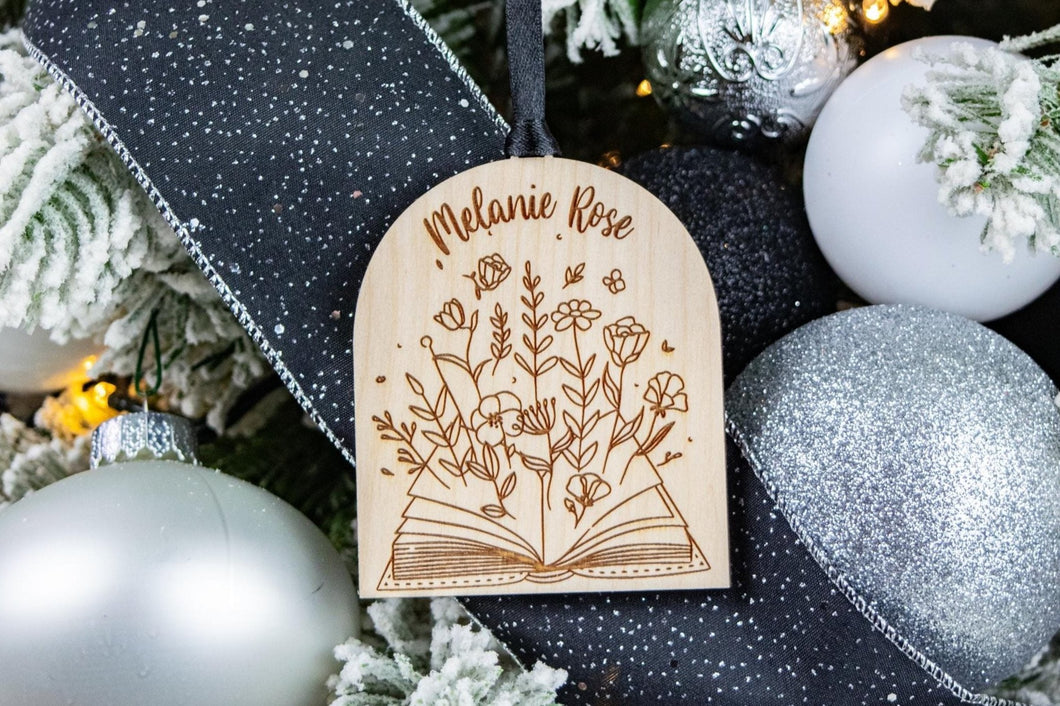 Wood Name Ornament Book Christmas Ornament, Personalized Gift for Book Lover