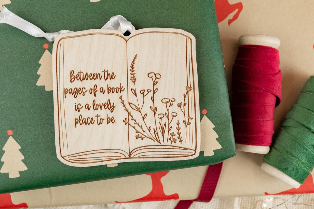 Wood Between the Pages Book Christmas Ornament, Book Lover Gift, Bookish Decor