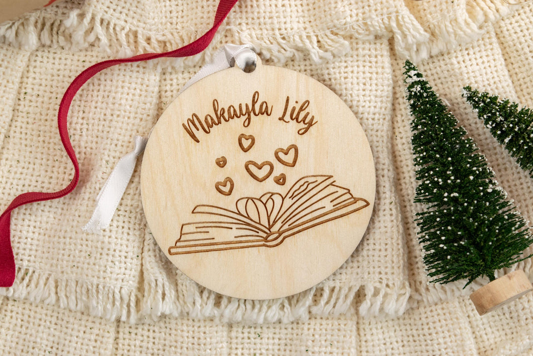 Wood Name Book Ornament, Personalized Book Lover Gift, Bookish Gift for Readers