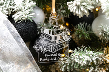 Load image into Gallery viewer, Clear Acrylic Powered by Books and Coffee Book Lover Ornament, Gift for Readers, Bookish Merch
