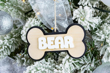 Load image into Gallery viewer, Custom Dog Bone Name Ornament, Personalized Christmas Ornament for Dogs, Acrylic and Wood
