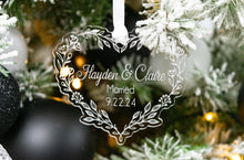 Load image into Gallery viewer, Acrylic Floral Heart Married Christmas Ornament, Personalized Wedding Gifts for Couple
