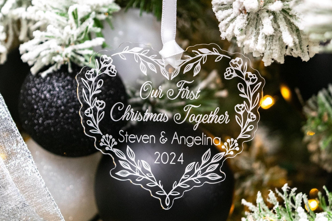 Acrylic Floral Wreath Our First Christmas Together Ornament, Christmas Gift for New Couple