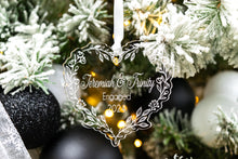 Load image into Gallery viewer, Personalized Engagement Christmas Ornament, First Christmas Engaged Ornament Gift for Couple, Floral Vine Acrylic Heart Ornament
