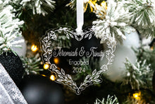 Load image into Gallery viewer, Personalized Engagement Christmas Ornament, First Christmas Engaged Ornament Gift for Couple, Floral Vine Acrylic Heart Ornament
