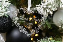 Load image into Gallery viewer, Personalized Engagement Christmas Ornament, First Christmas Engaged Ornament Gift for Couple, Floral Vine Acrylic Heart Ornament
