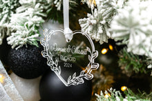 Load image into Gallery viewer, Acrylic Engaged Christmas Ornament, Engagement Gift for Couple, Leafy Vine Heart Ornament
